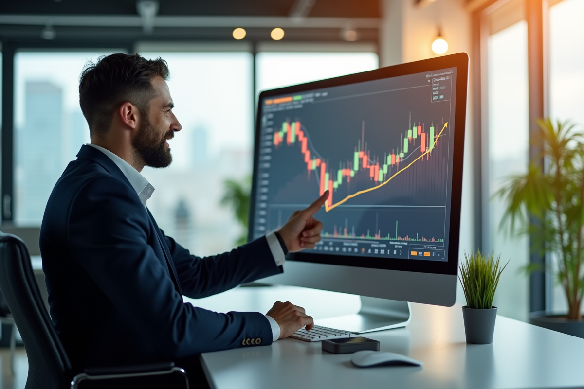 Homme d'affaires analysant des graphiques financiers en baisse