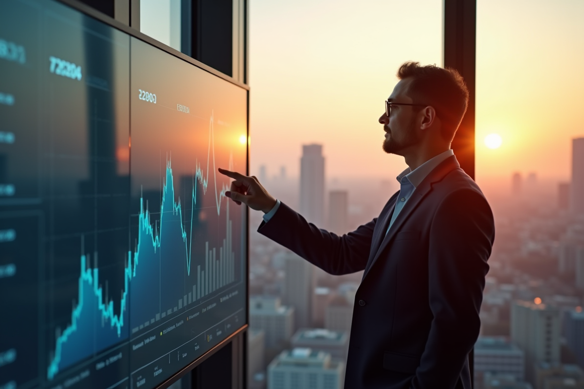 Analyste financier pointant un graphique EBITDA positif