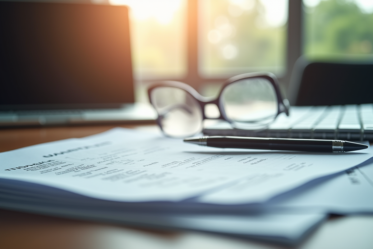 Bureau financier avec documents et lunettes pour article