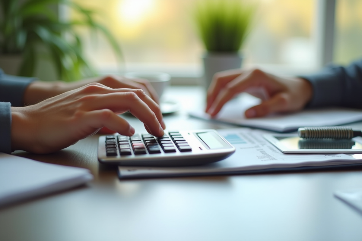 Mains utilisant une calculatrice avec un relevé financier