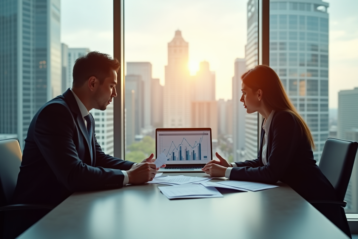 Conseiller financier rencontrant un client dans un bureau lumineux