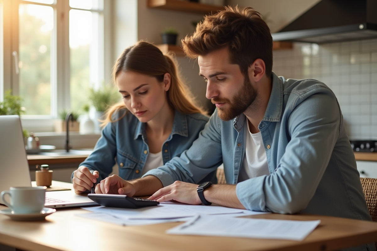 Jeune couple planifiant ses finances à la maison