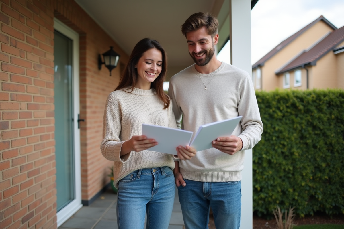 Jeune couple sur le porche d