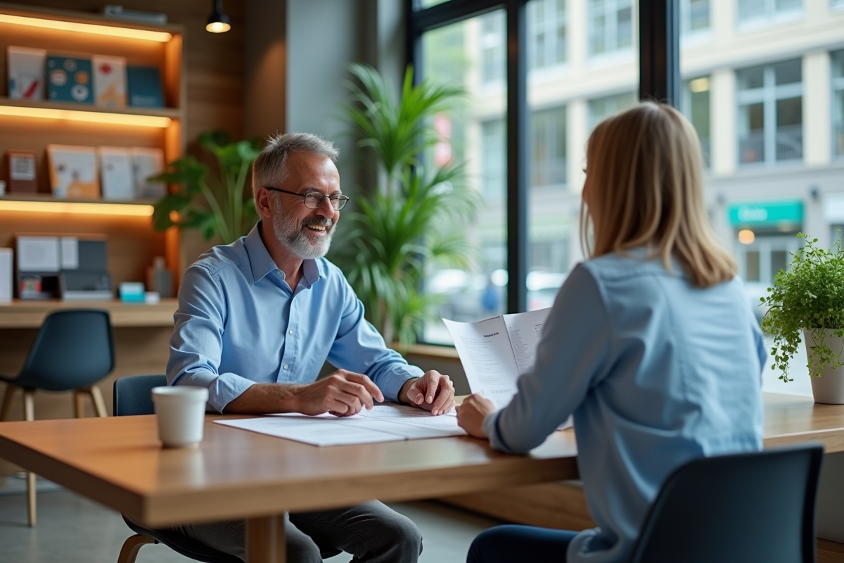 Homme et jeune femme discutant d