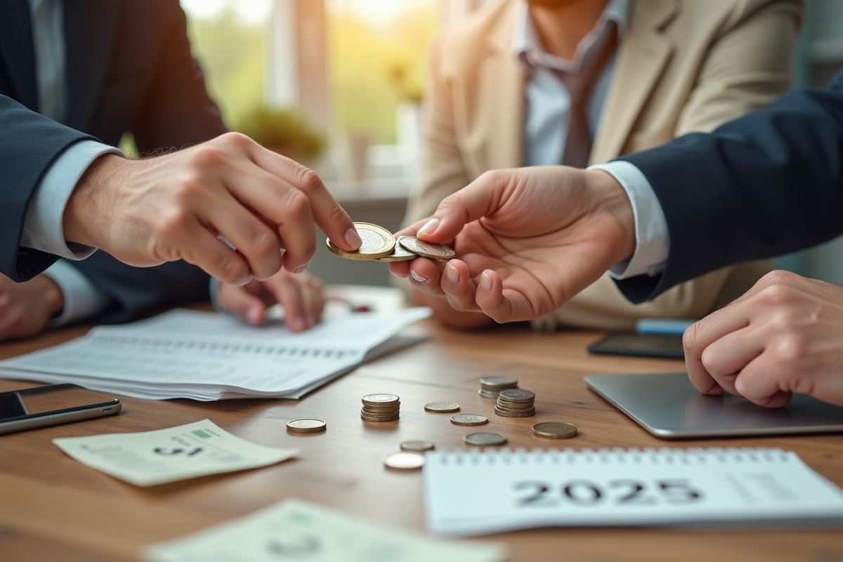 Mains échangeant des pièces d euro et des bons de dividendes en 2025