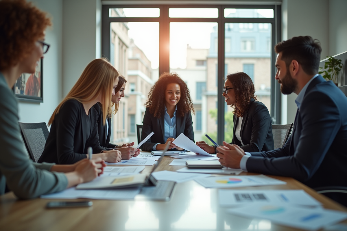 Groupe de professionnels collaborant autour d'une table moderne