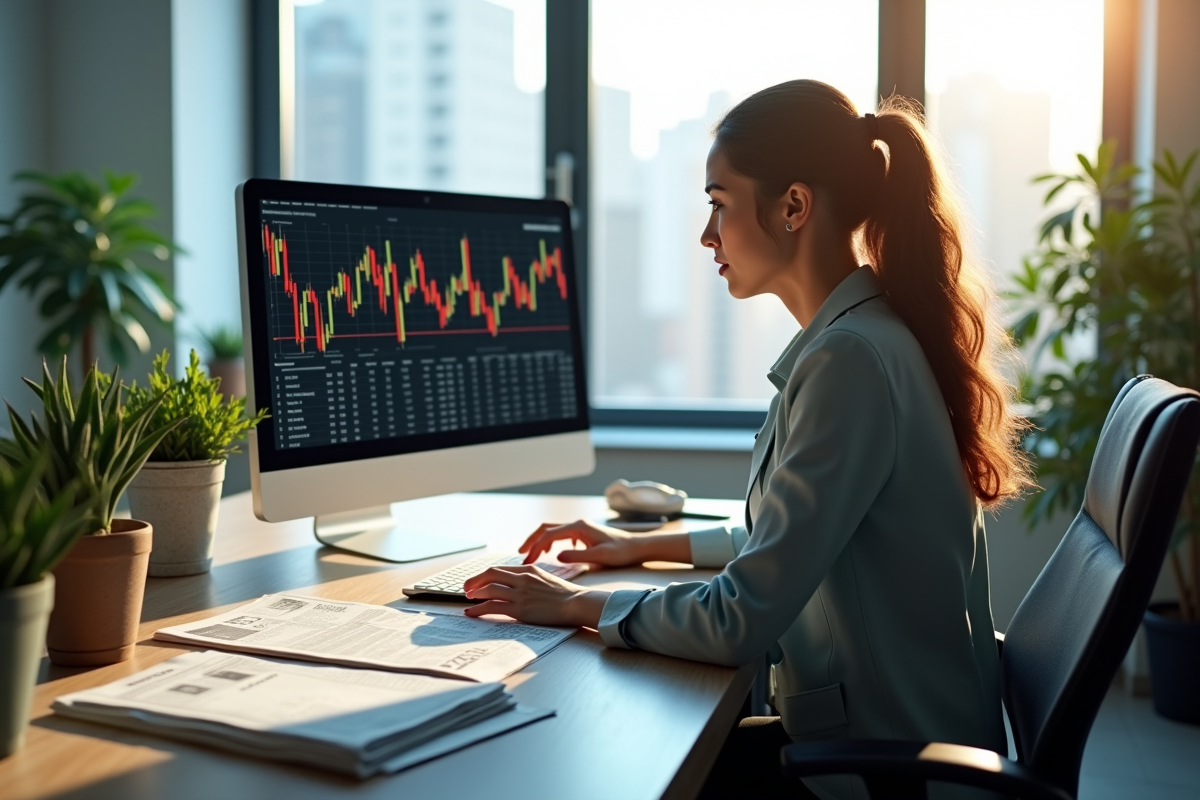 Femme d'affaires analysant des graphiques financiers modernes