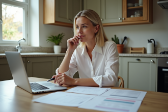 Femme d'âge moyen en tenue professionnelle à la maison