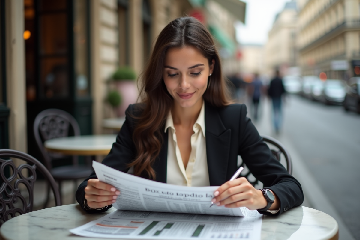 Jeune femme examinant une pièce d