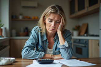 Femme préoccupée par ses factures à la maison