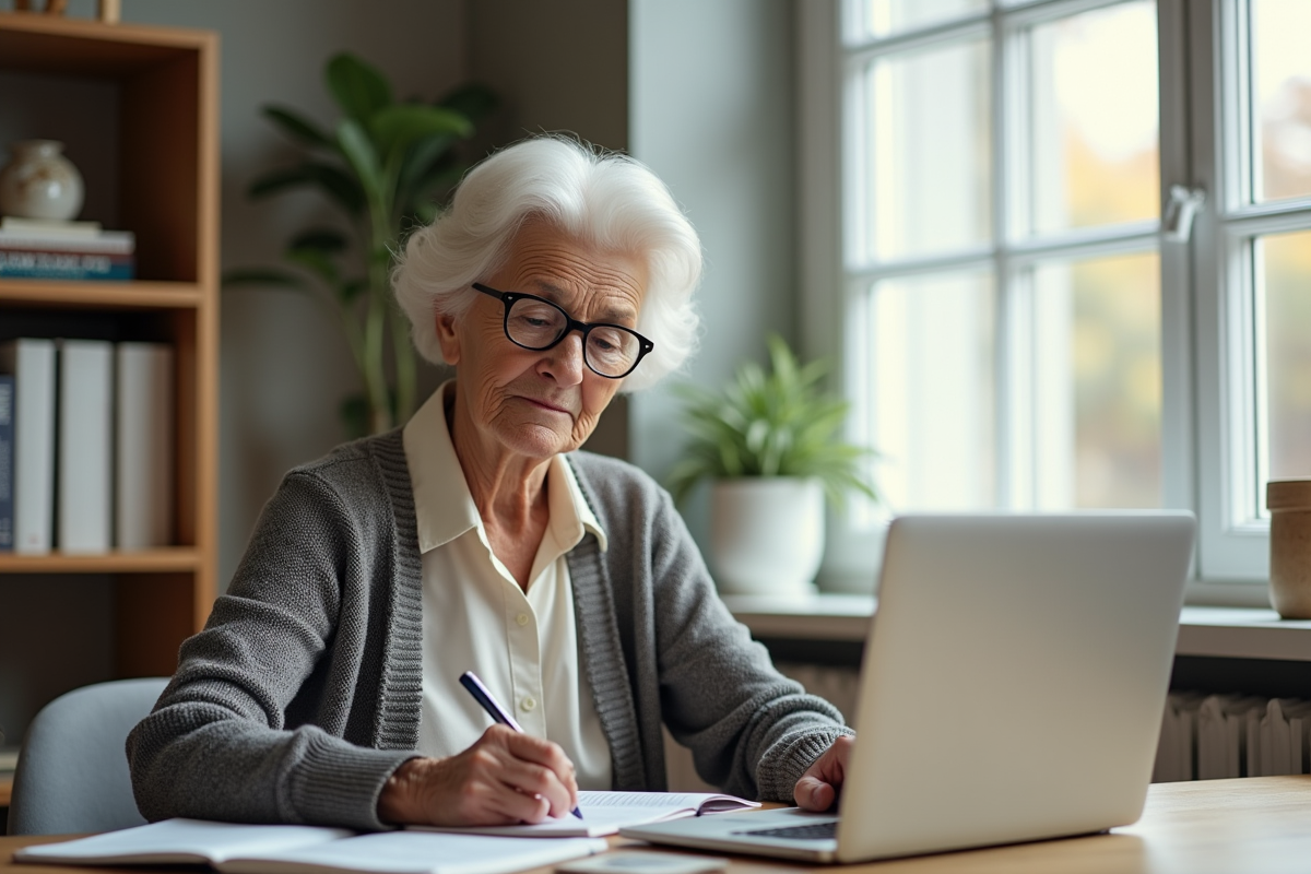 Femme senior utilisant un ordinateur dans son bureau