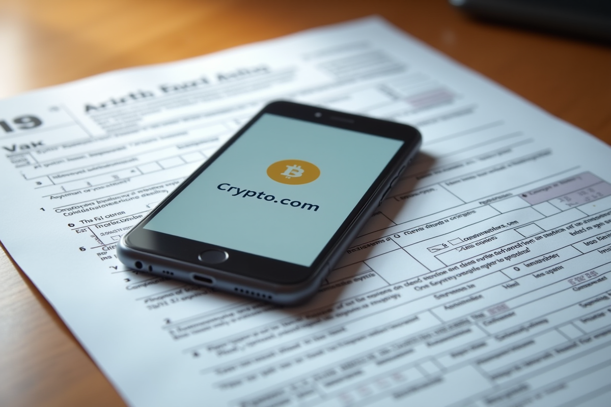 Formulaire d impots avec smartphone affichant Crypto com
