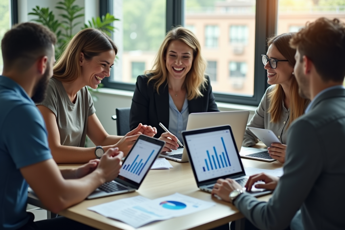 Groupe de professionnels discutant d'un projet de crowdfunding