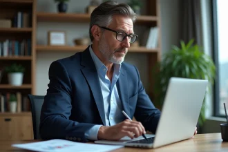 Homme d'affaires en costume analysant des graphiques financiers