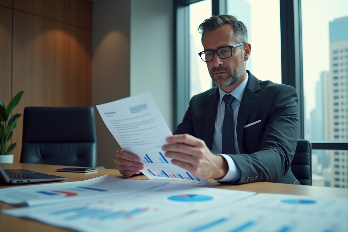Homme d'affaires confiant en costume dans un bureau moderne