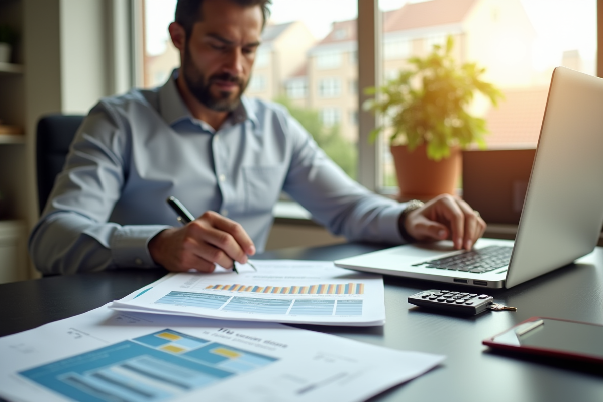 Investisseur immobilier analysant des graphiques financiers