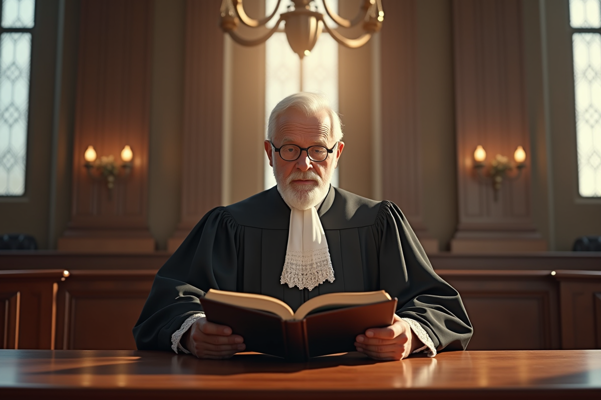 Juge sage dans une salle de justice moderne avec balance