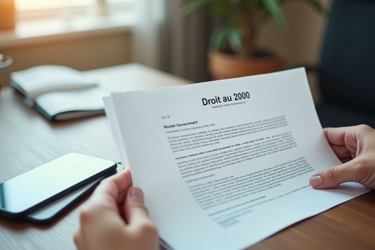 Main tenant une lettre officielle avec smartphone sur bureau lumineux