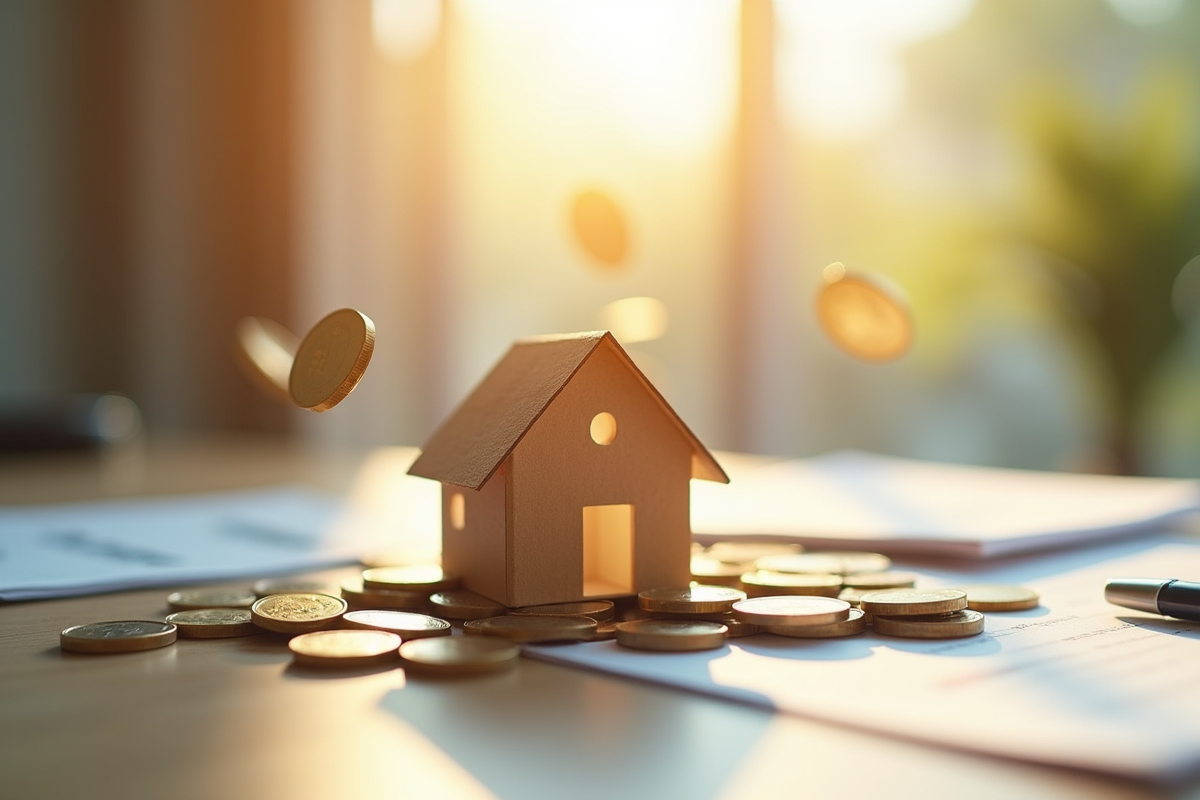 Modèle de maison avec pièces et documents financiers