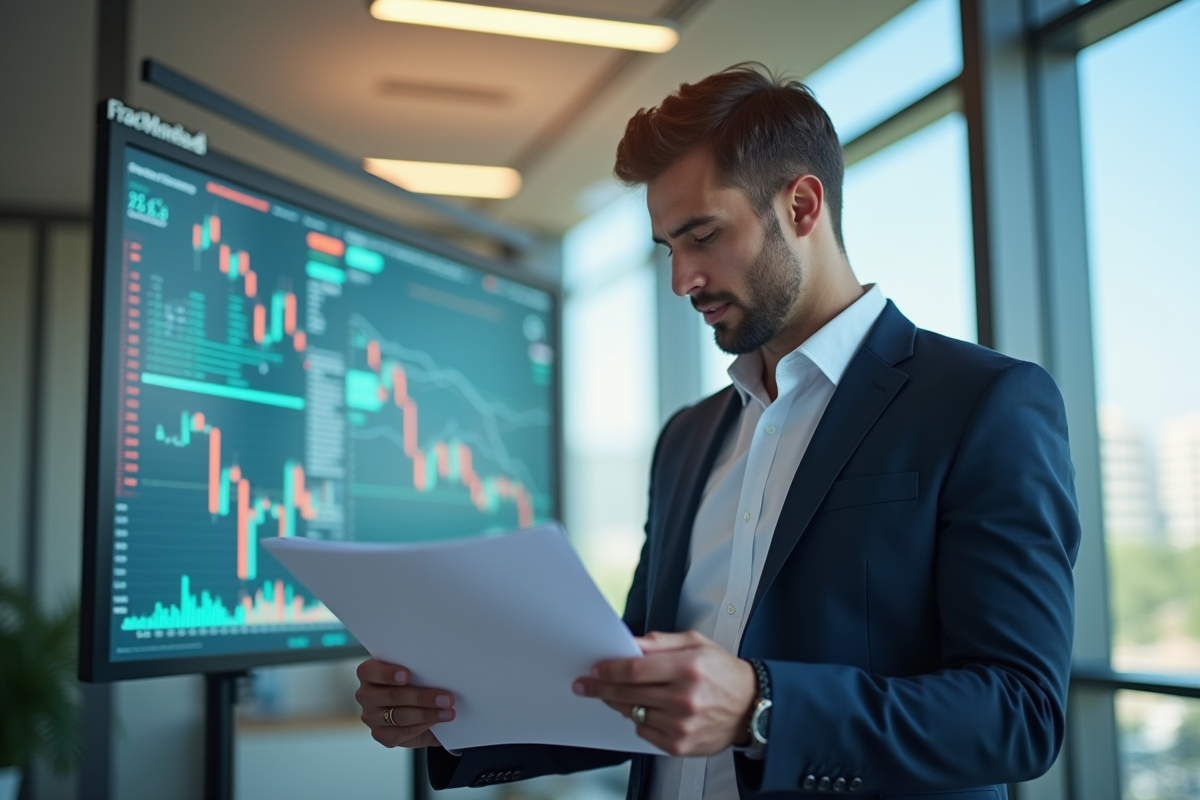 Personne en business analyse des documents et graphique crypto
