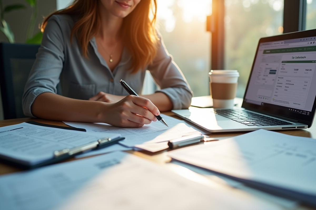 Personne examinant des documents financiers au bureau