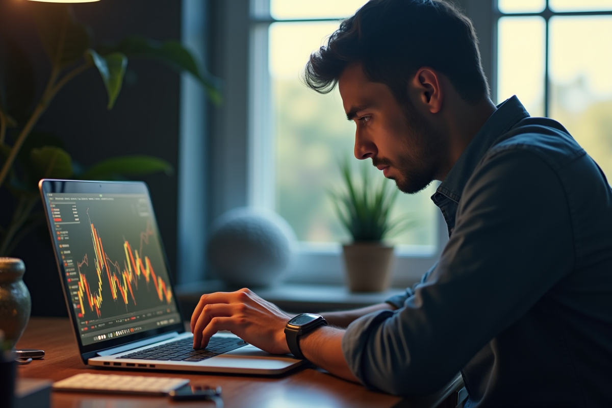 Personne inquiète regardant la chute des prix de la cryptomonnaie