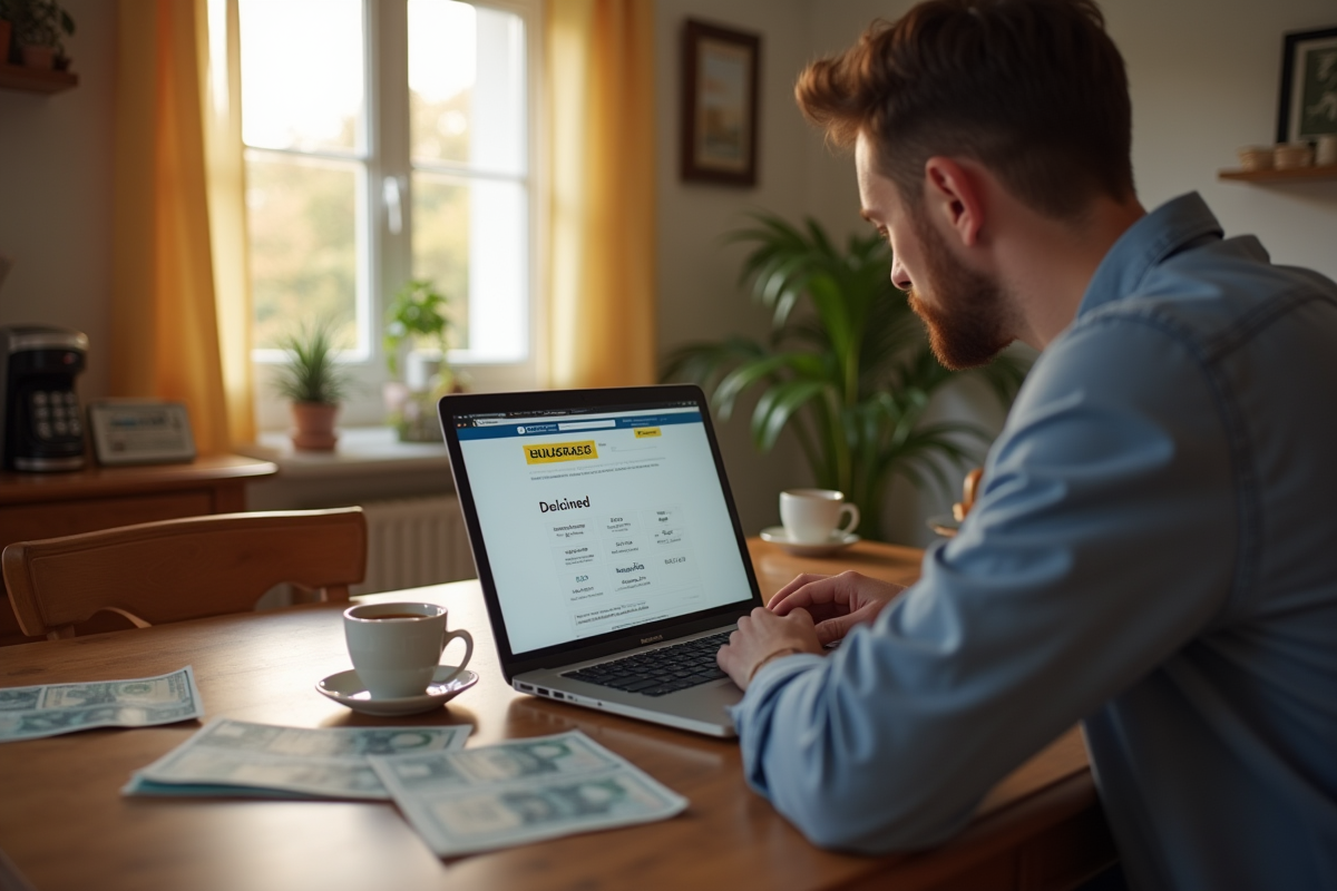 Personne à la maison avec un ordinateur et un refus Western Union