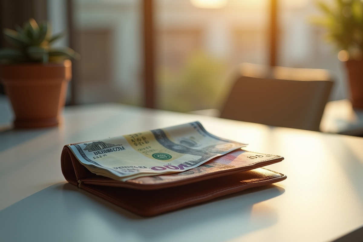 Portefeuille ouvert avec des billets de dollars et euros