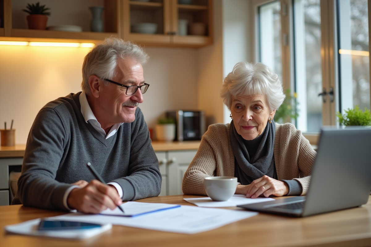 Couple senior préparant leur retraite à la maison