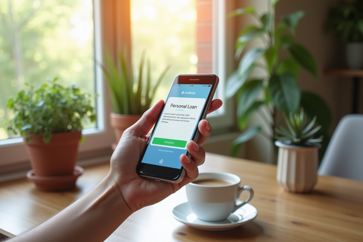 Main tenant un smartphone avec notification de prêt approuve